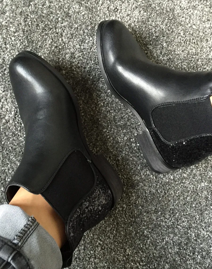 Chelsea boots noire pailletées court