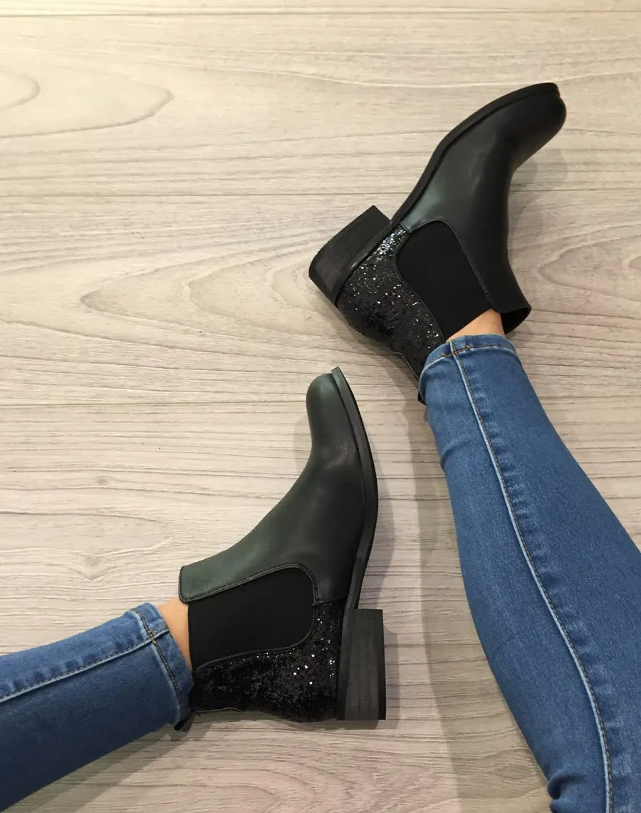 Chelsea boots noire pailletées court