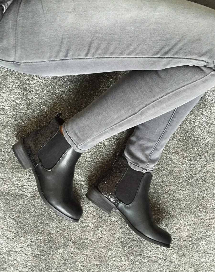 Chelsea boots noire pailletées court