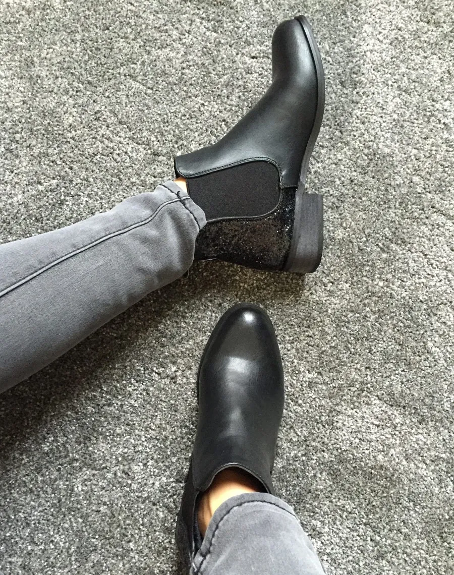 Chelsea boots noire pailletées court