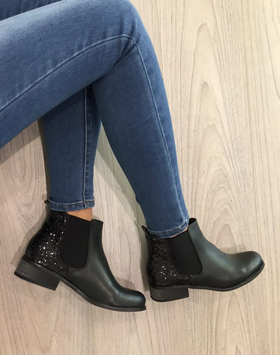 Chelsea boots noire pailletées court