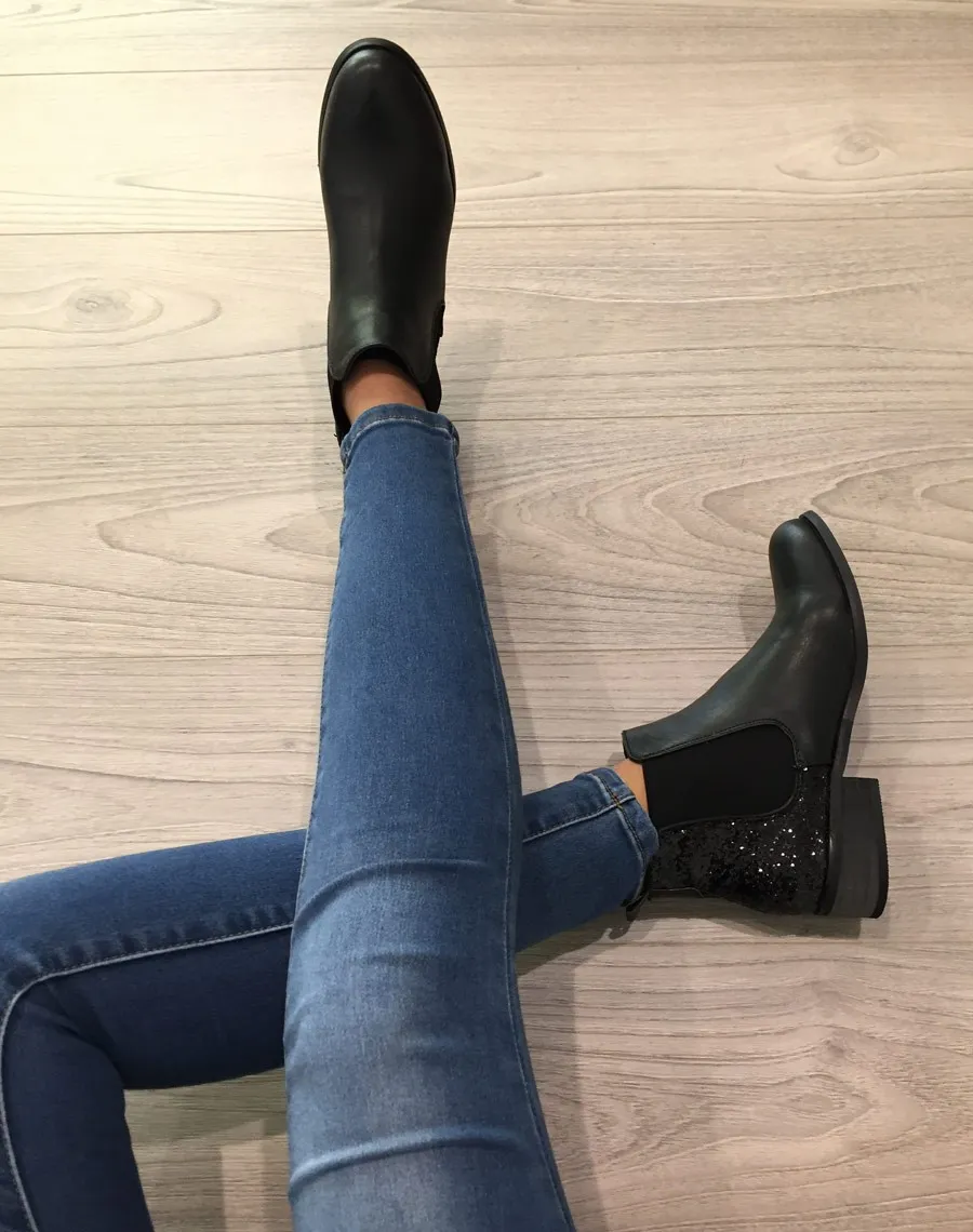 Chelsea boots noire pailletées court