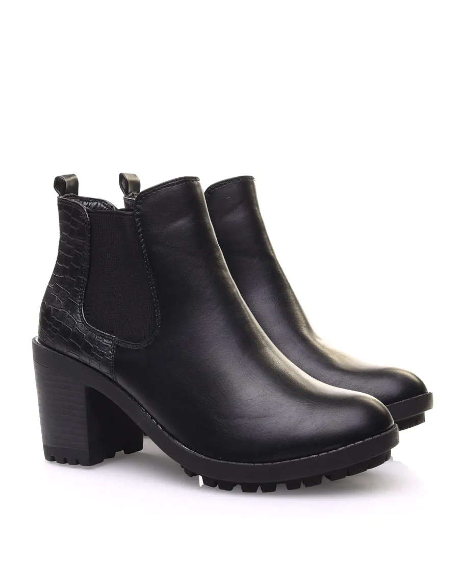 Chelsea boots noires à talon et effet croco