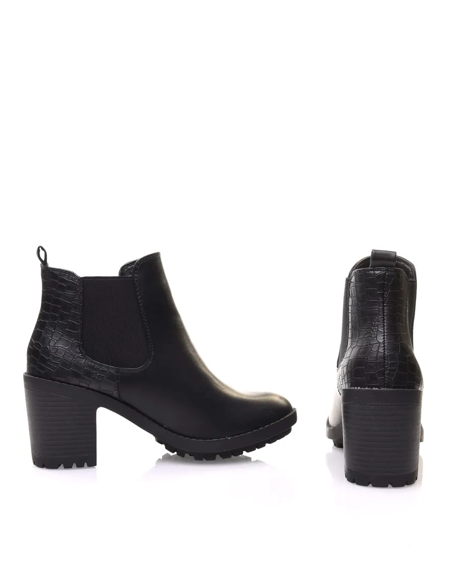 Chelsea boots noires à talon et effet croco