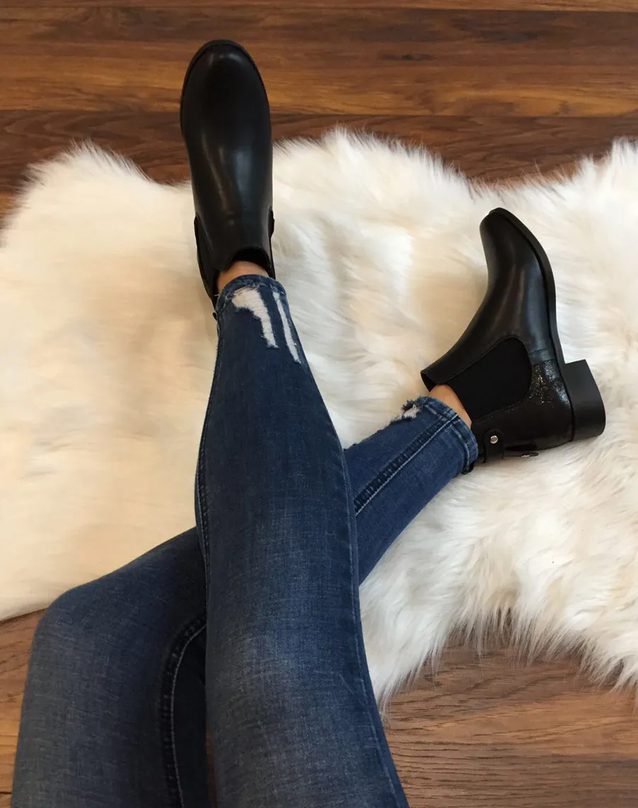 Chelsea boots noirs avec empiècement pailleté 