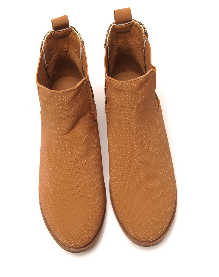 Chelsea boots perforé camel pailletée