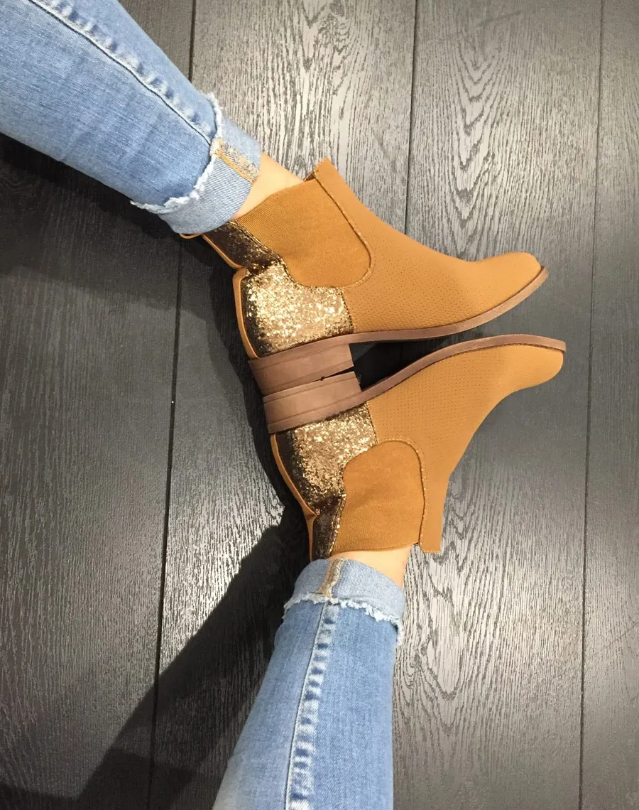 Chelsea boots perforé camel pailletée