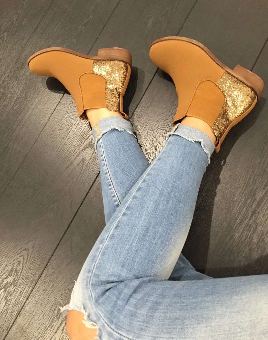 Chelsea boots perforé camel pailletée