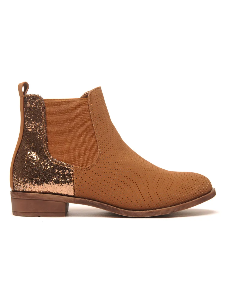 Chelsea boots perforé camel pailletée