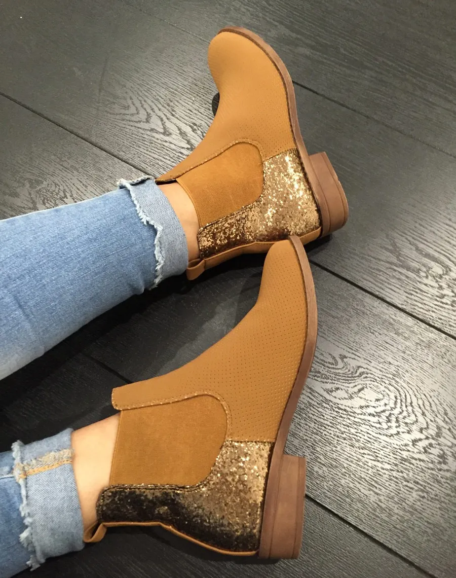 Chelsea boots perforé camel pailletée