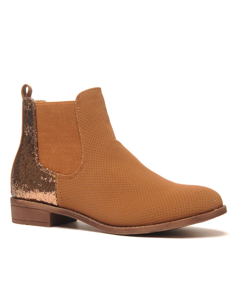 Chelsea boots perforé camel pailletée