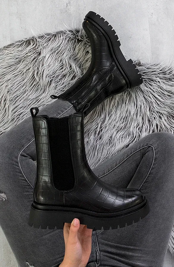 Chelsea Croco Boots Zwart