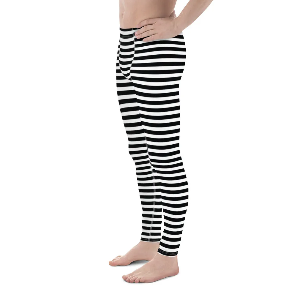 Classic Horizontal Striped Men's Leggings, Modern Essential Men Run Long Tights For Men