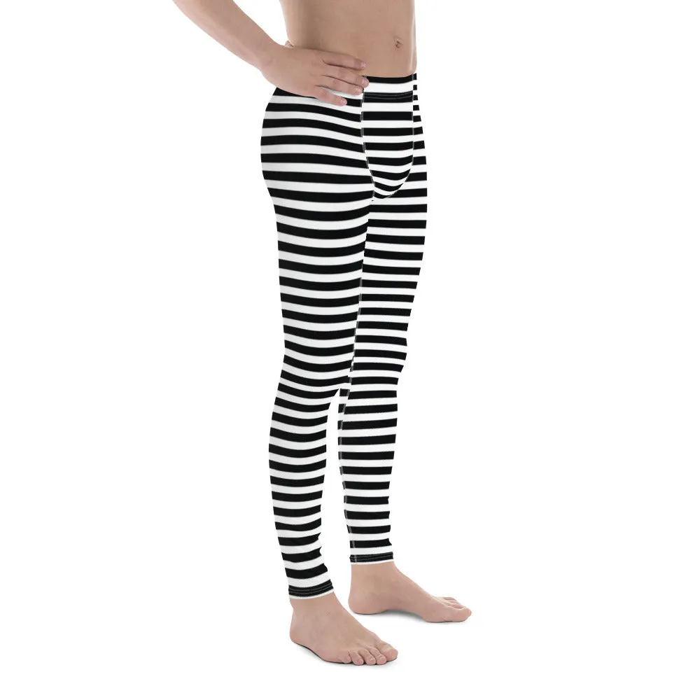 Classic Horizontal Striped Men's Leggings, Modern Essential Men Run Long Tights For Men