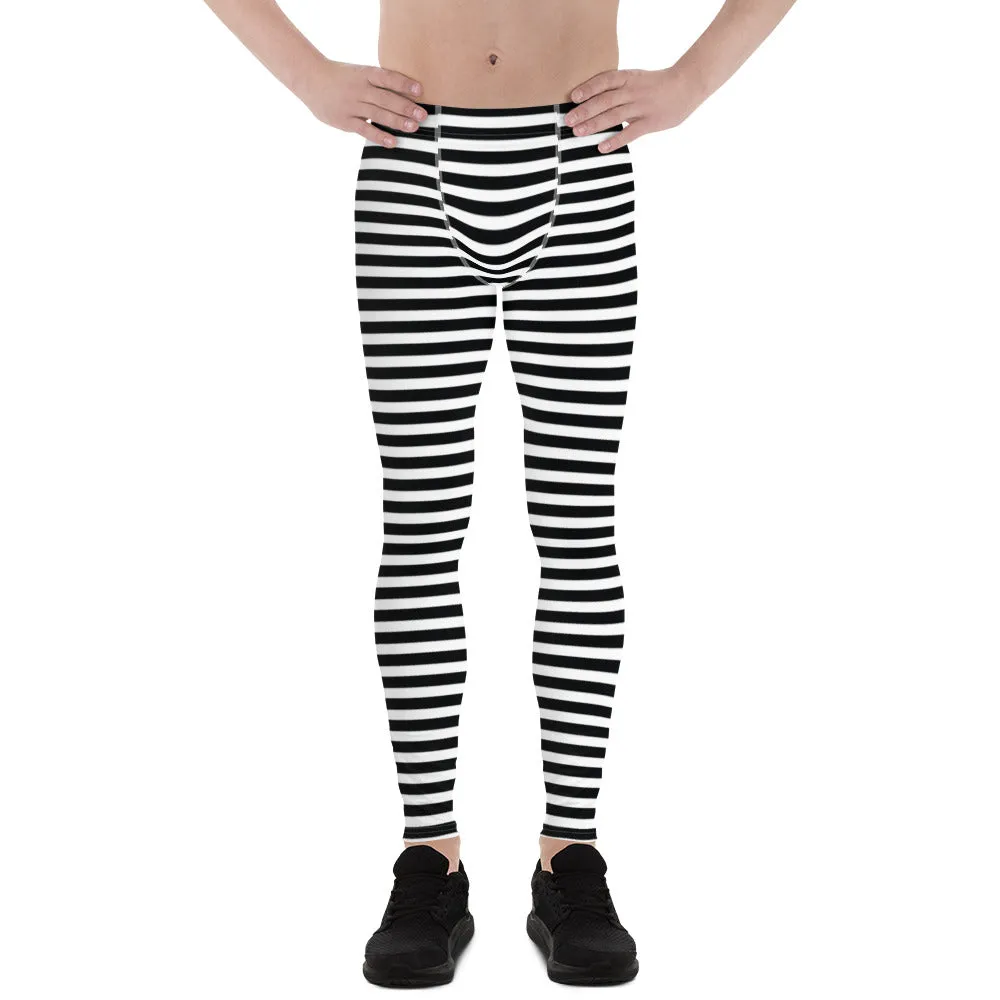 Classic Horizontal Striped Men's Leggings, Modern Essential Men Run Long Tights For Men