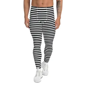 Classic Horizontal Striped Men's Leggings, Modern Essential Men Run Long Tights For Men