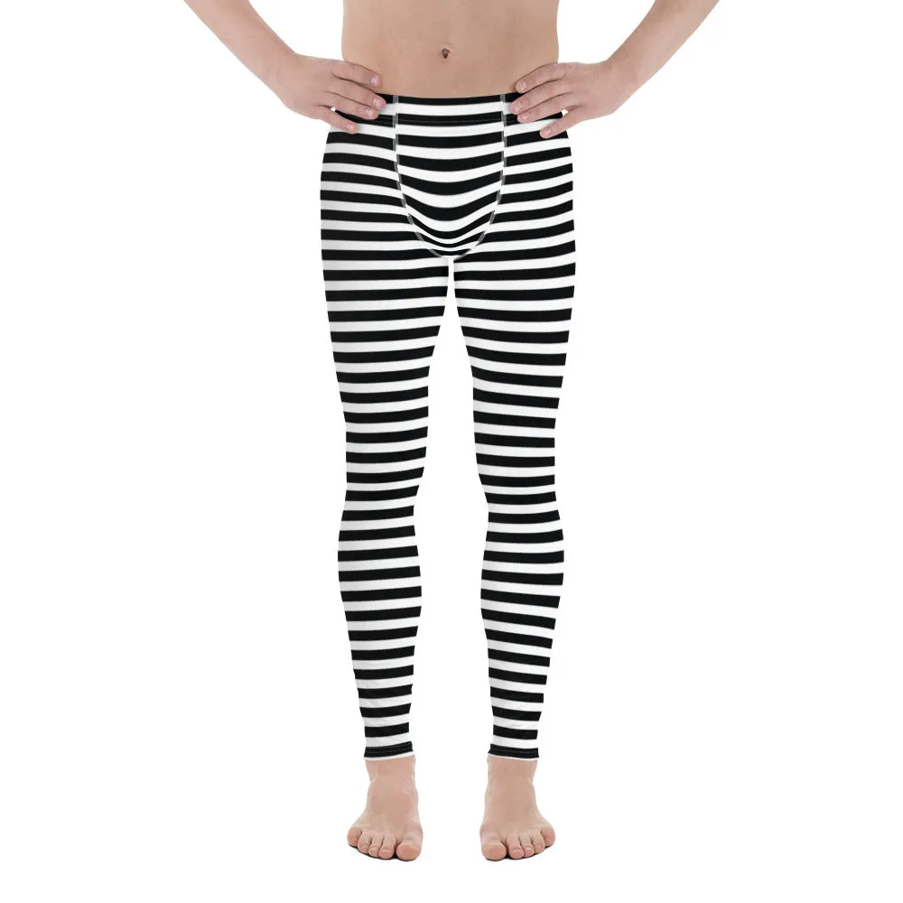 Classic Horizontal Striped Men's Leggings, Modern Essential Men Run Long Tights For Men