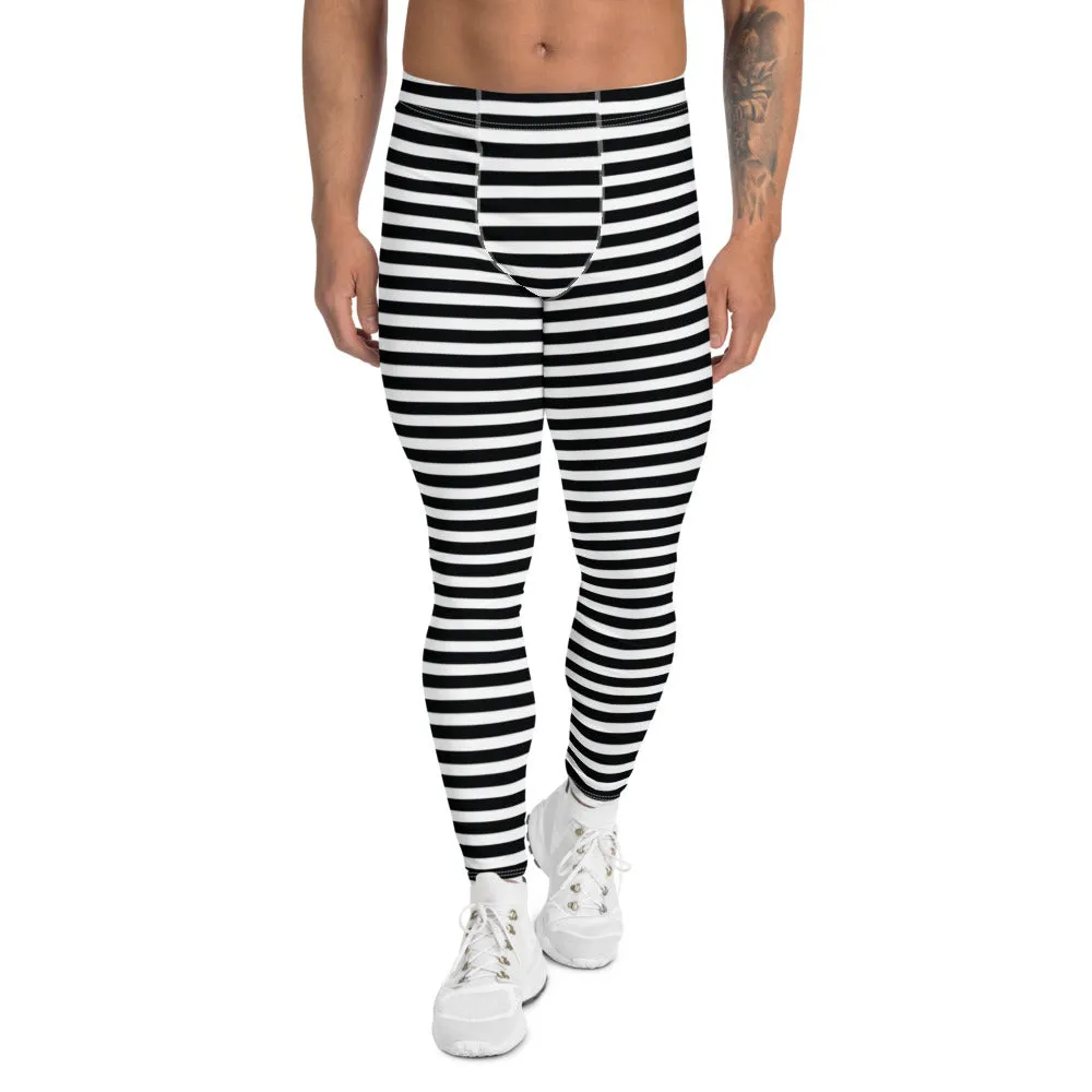 Classic Horizontal Striped Men's Leggings, Modern Essential Men Run Long Tights For Men