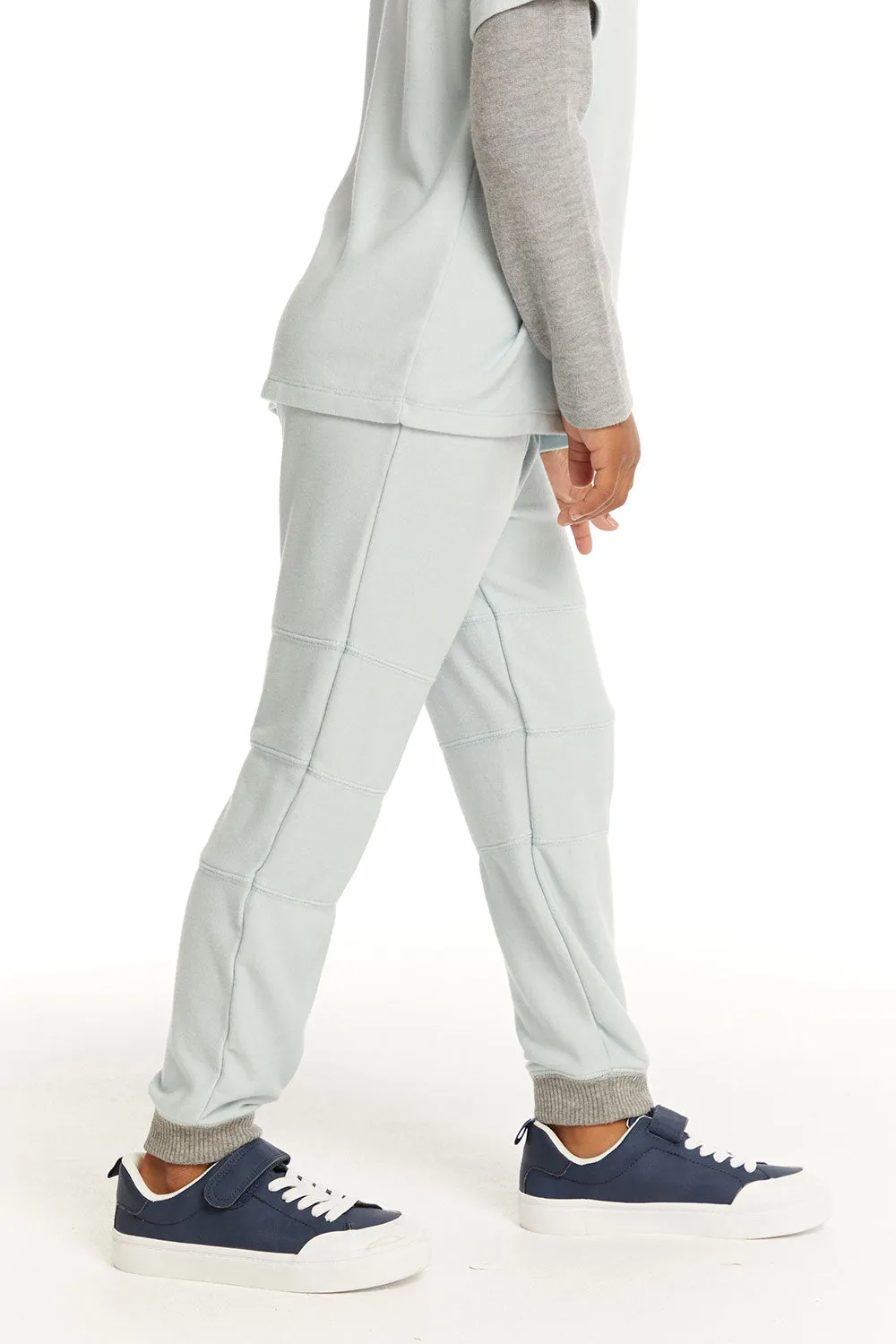 Cozy Knit Blue Bird Pant with Seamed Panels