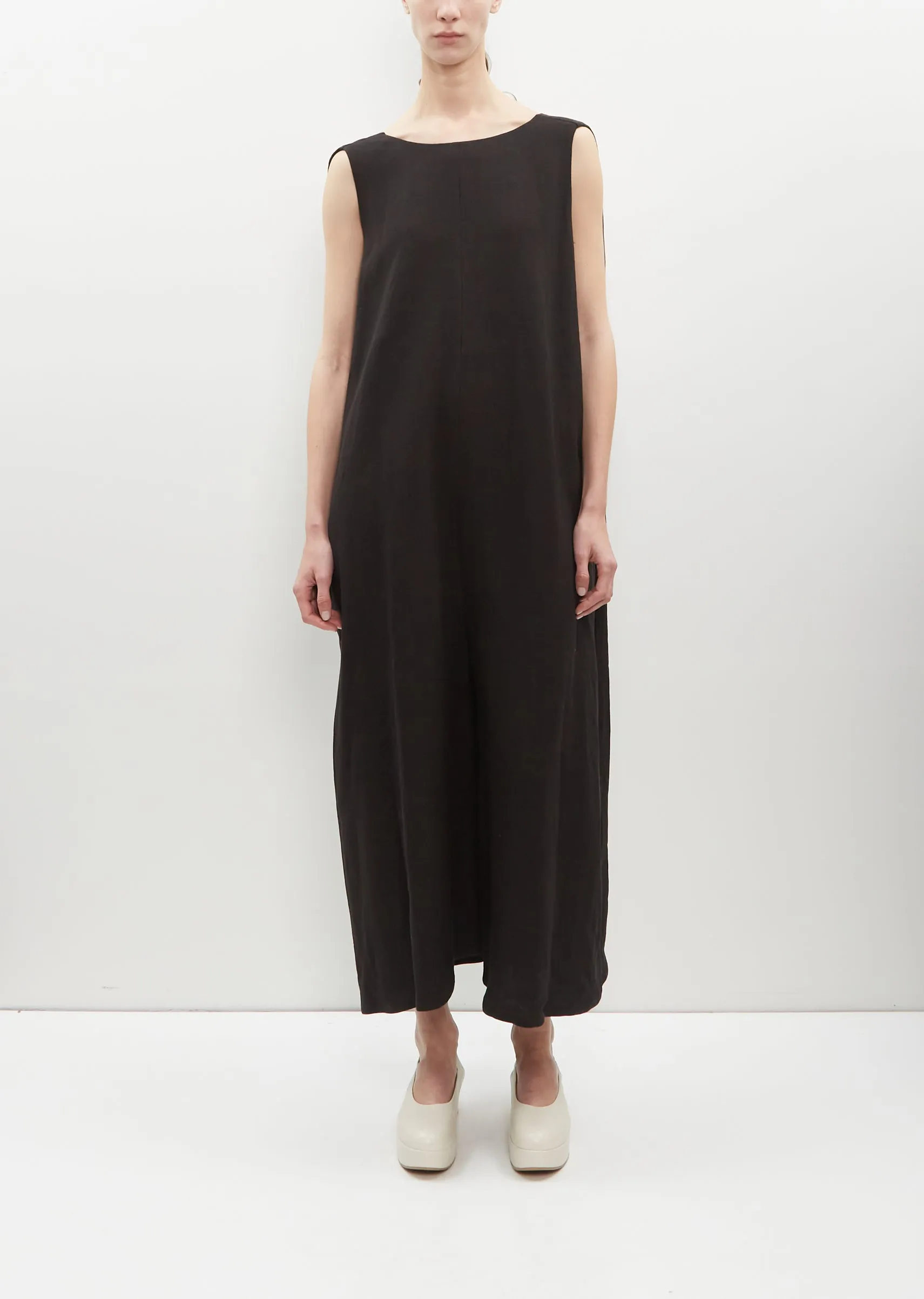 Crepe Linen Sleeveless Jumpsuit