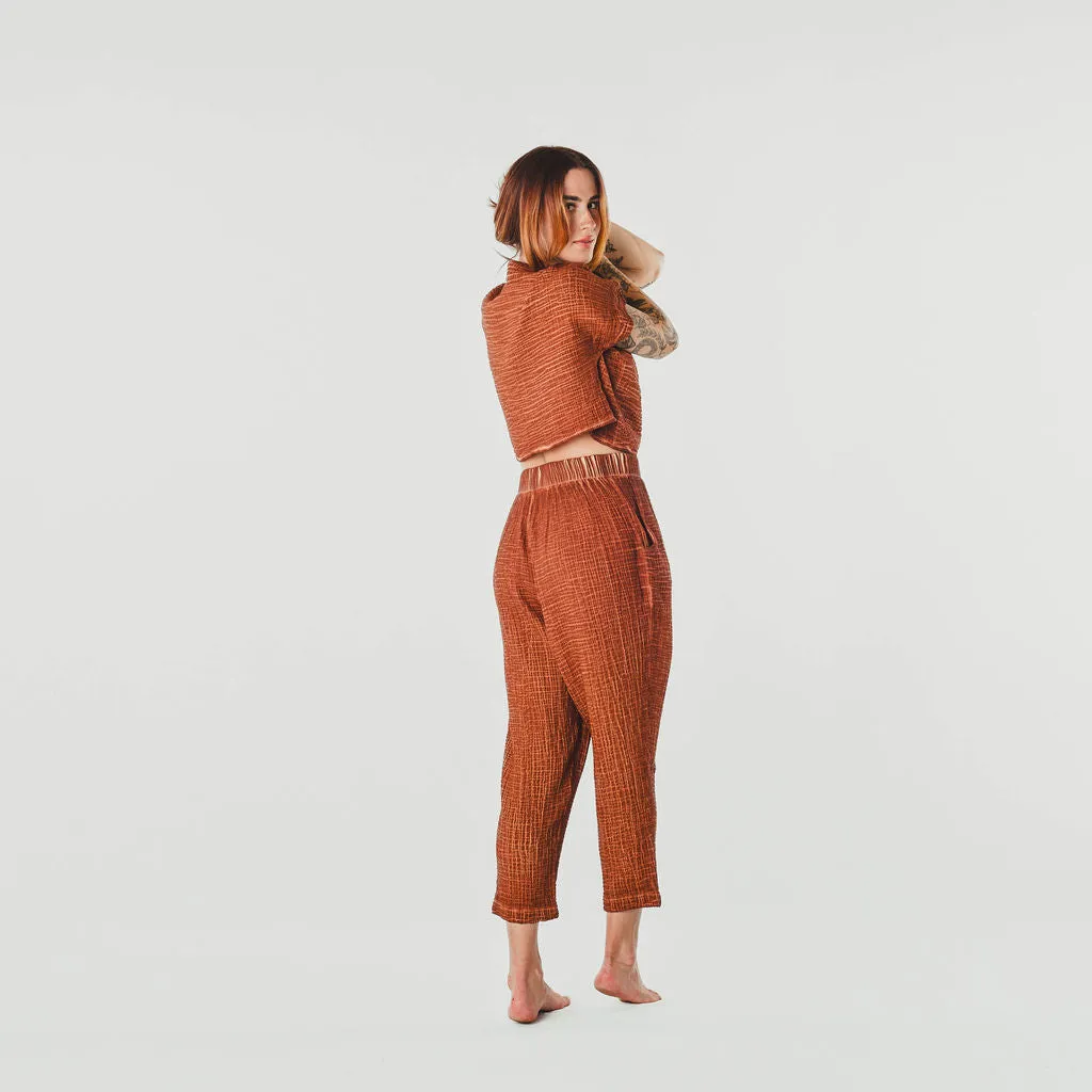 Crinkle Slouchy Pants - Terracotta