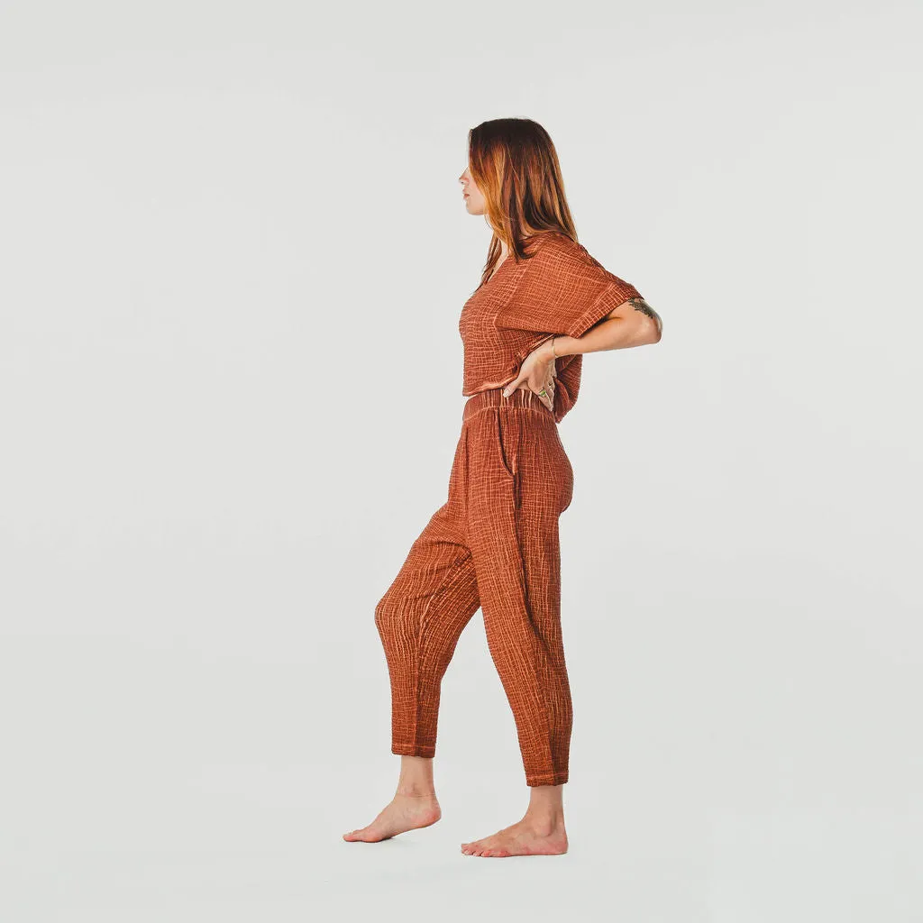 Crinkle Slouchy Pants - Terracotta