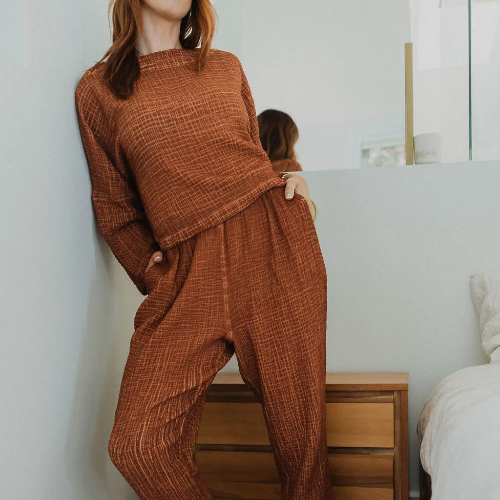 Crinkle Slouchy Pants - Terracotta