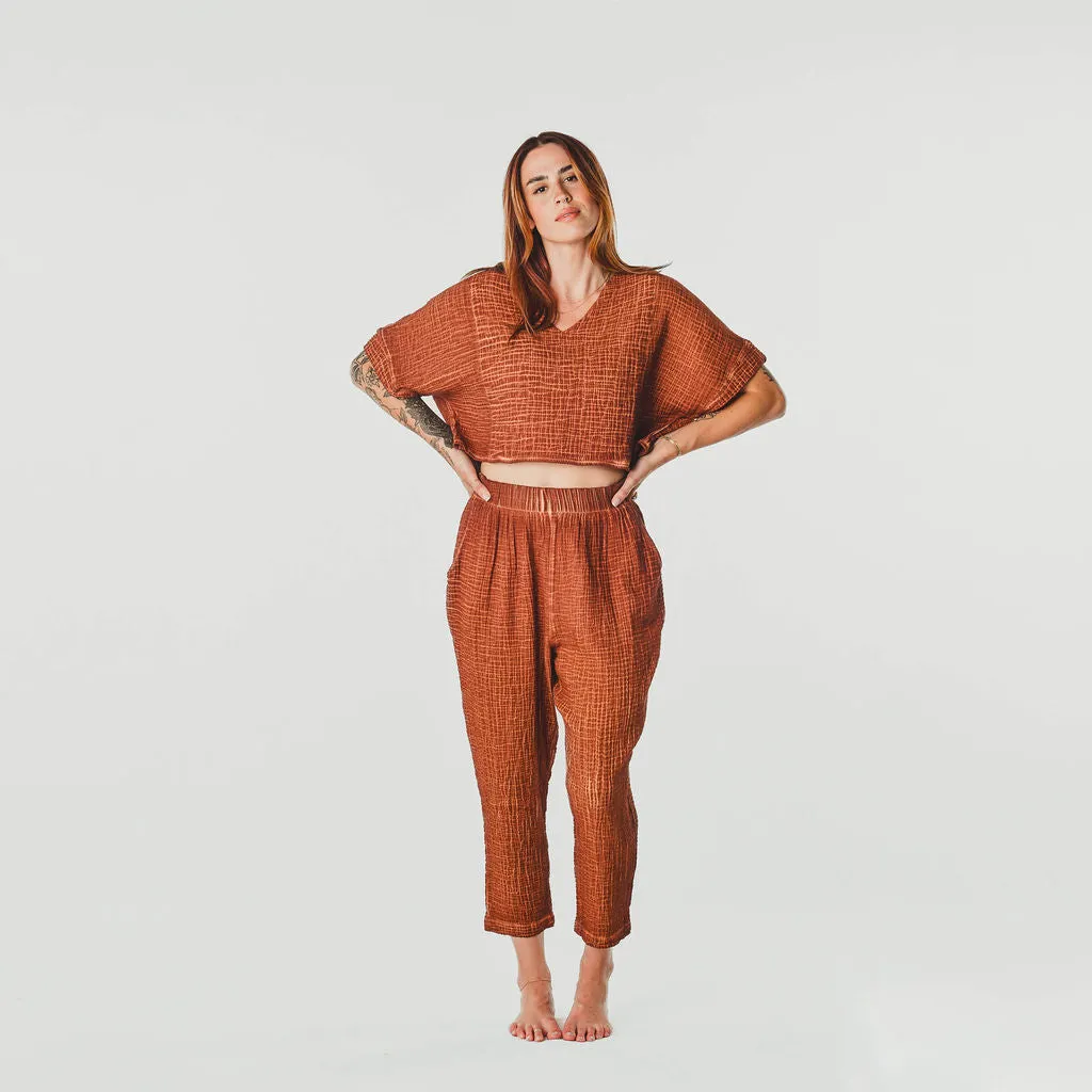 Crinkle Slouchy Pants - Terracotta