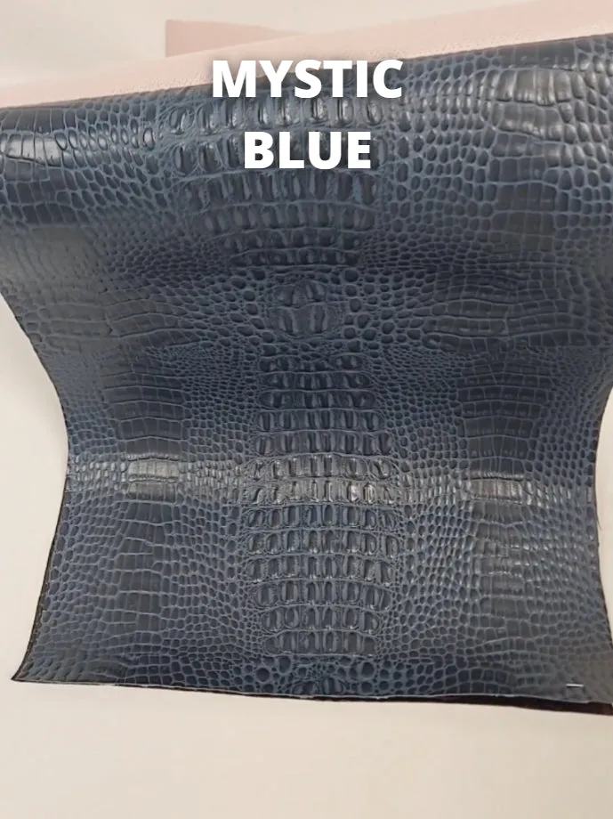 Crocodile Marine Vinyl Fabric - Auto/Boat - Upholstery Fabric / Mystic Blue / By The Roll - 30 Yards