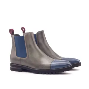 DapperFam Monza in Grey / Navy / Wine Men's Italian Leather & Italian Suede Chelsea Boot