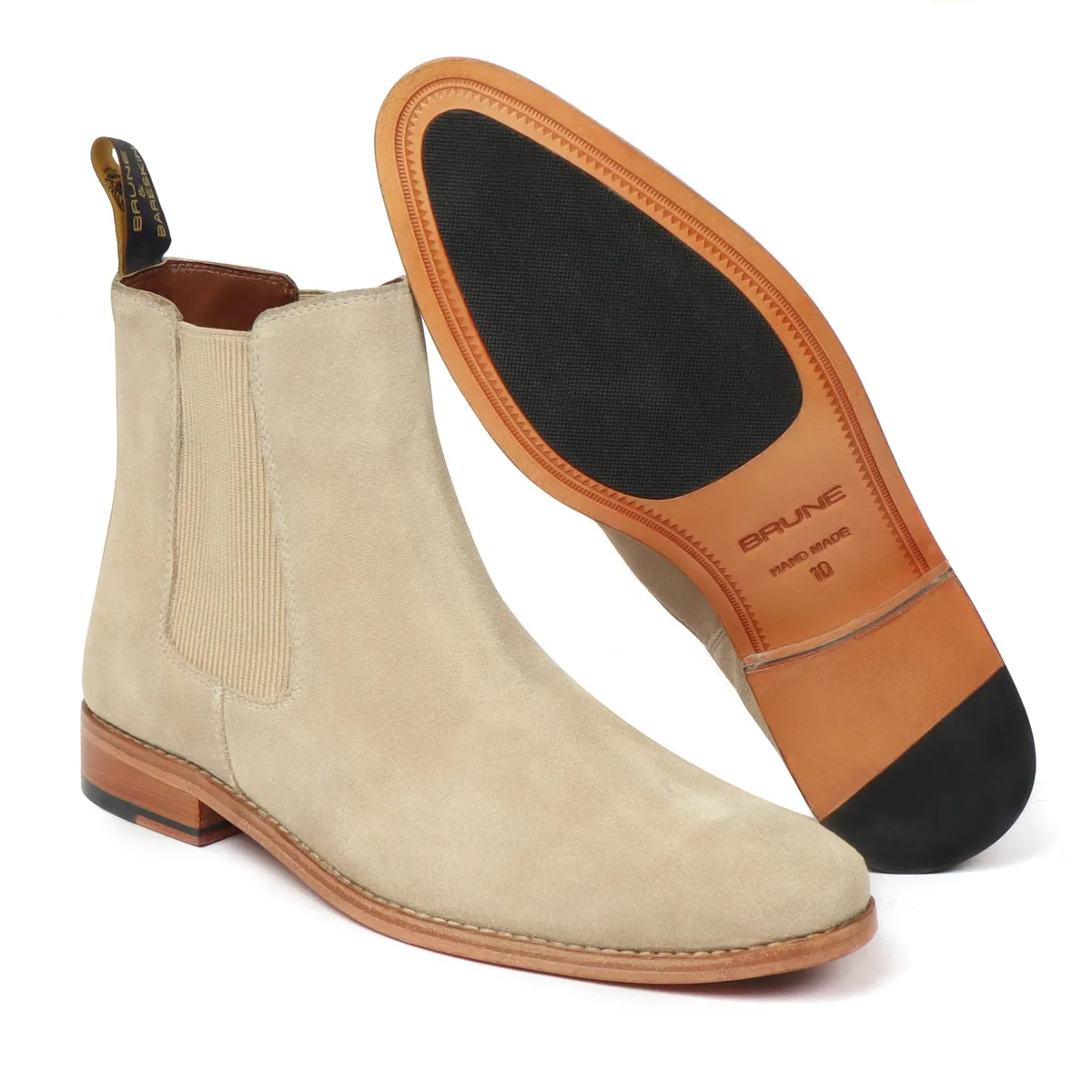 Dove Suede Leather Chelsea Boots with Leather Sole by Brune & Bareskin