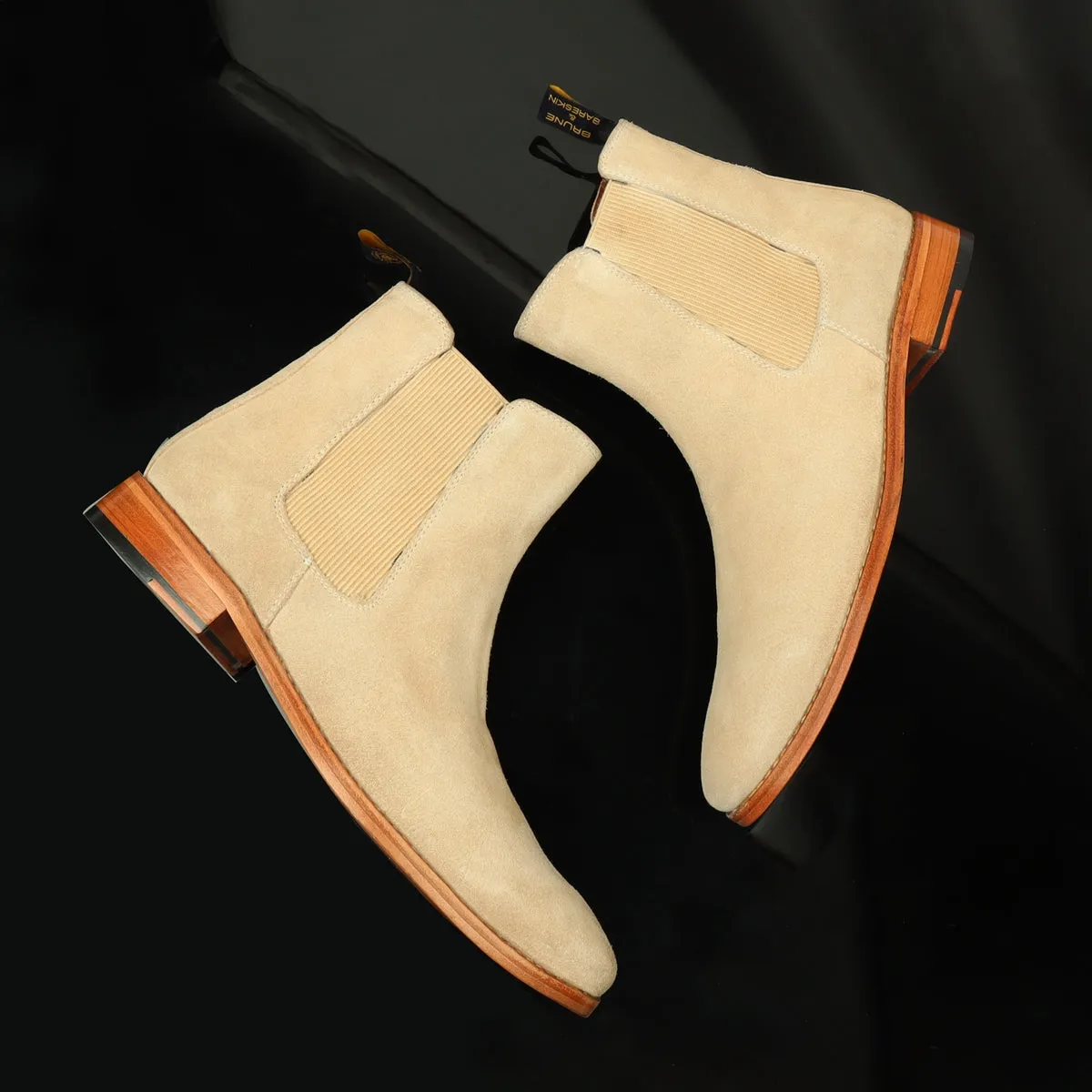 Dove Suede Leather Chelsea Boots with Leather Sole by Brune & Bareskin