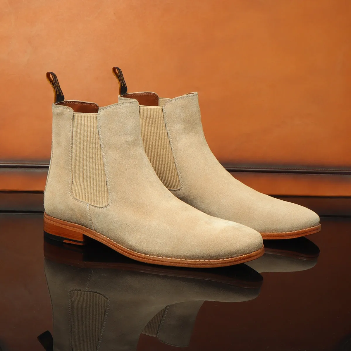 Dove Suede Leather Chelsea Boots with Leather Sole by Brune & Bareskin