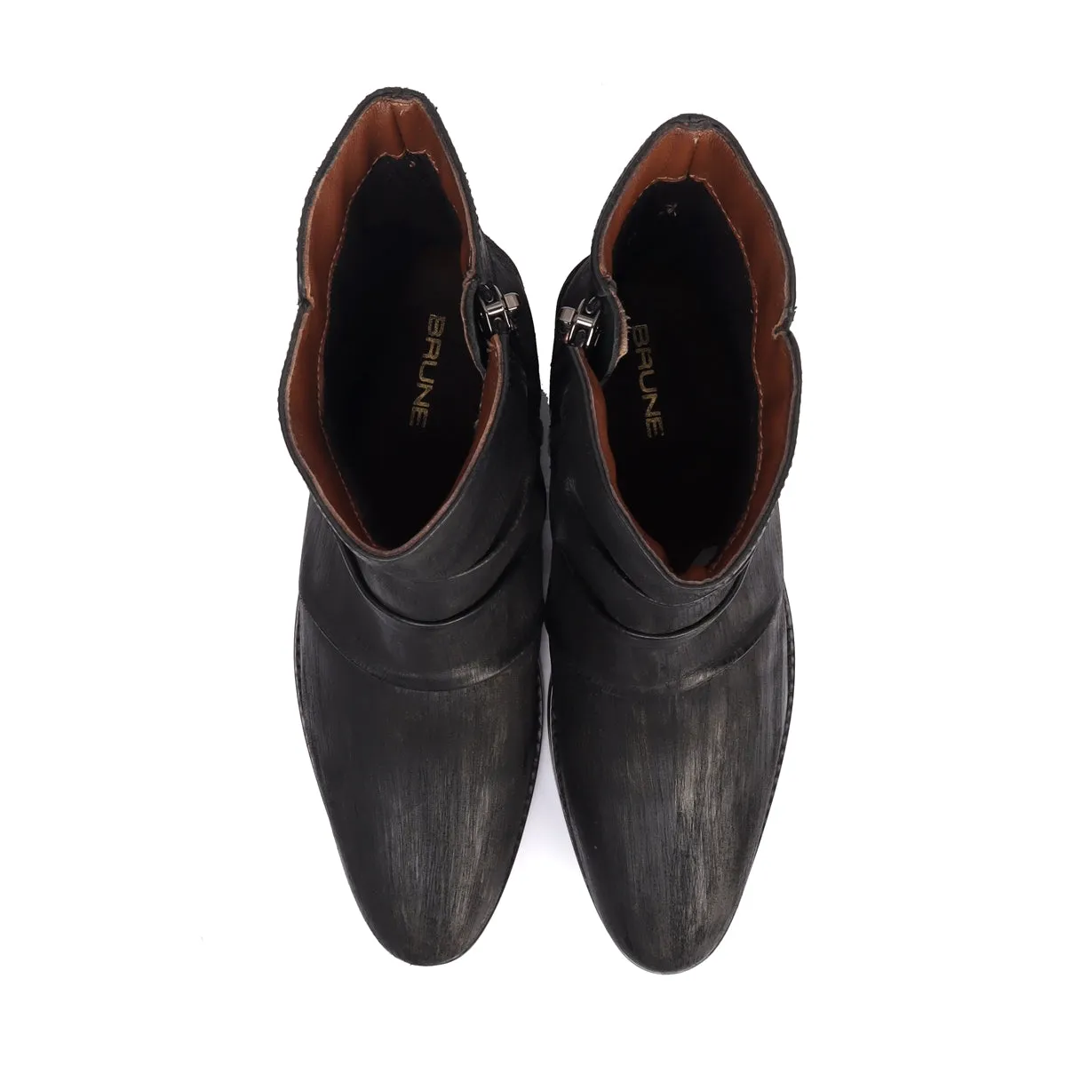 Dual Tone Black Grey Hand Painted Genuine Leather With Zip Closure Men's Chelsea Boots By Brune & Bareskin