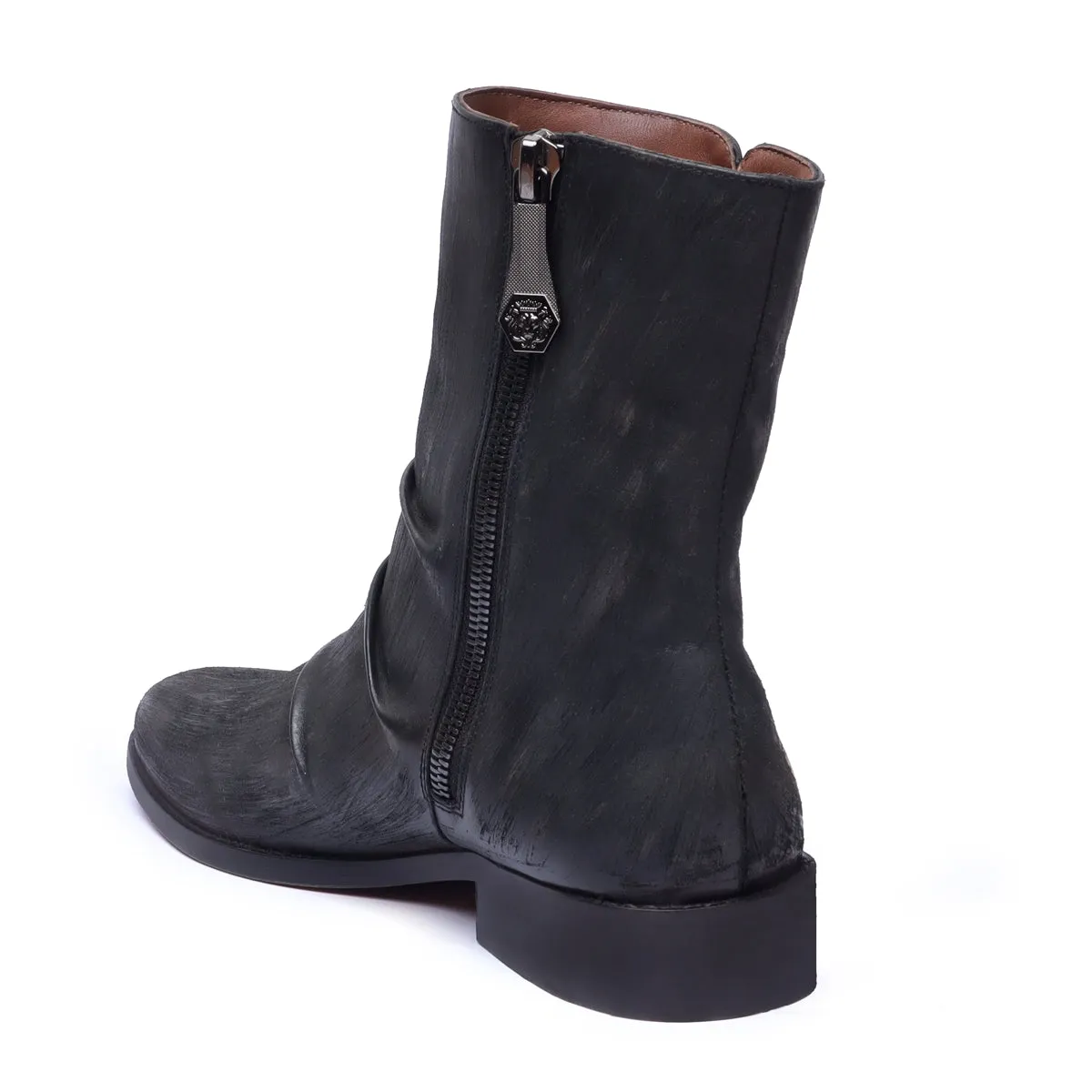 Dual Tone Black Grey Hand Painted Genuine Leather With Zip Closure Men's Chelsea Boots By Brune & Bareskin