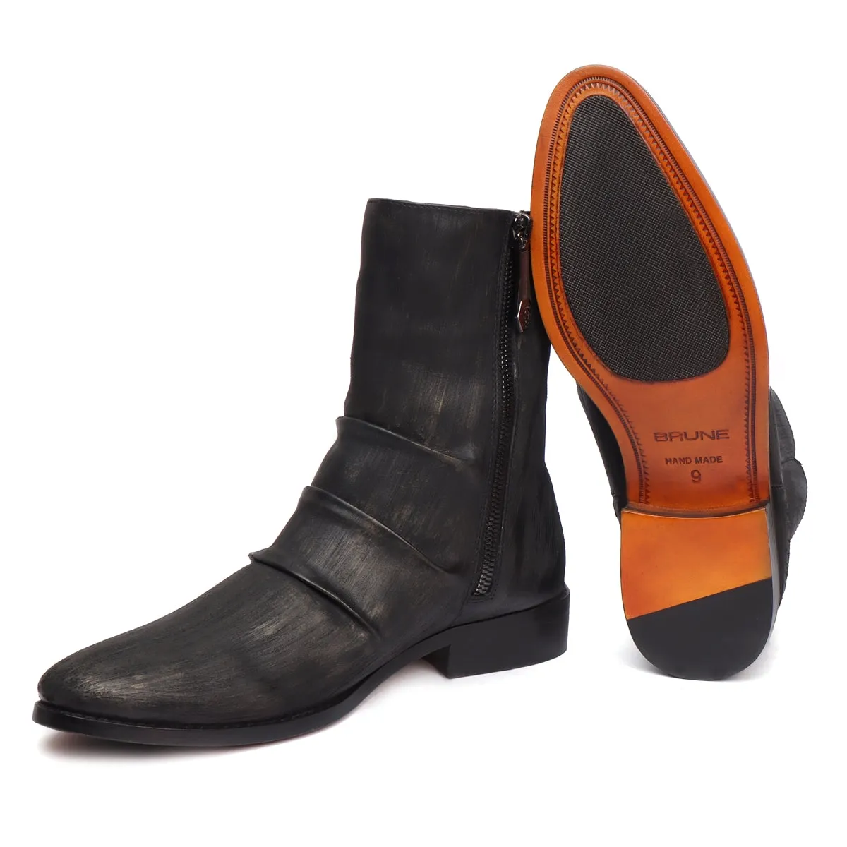 Dual Tone Black Grey Hand Painted Genuine Leather With Zip Closure Men's Chelsea Boots By Brune & Bareskin