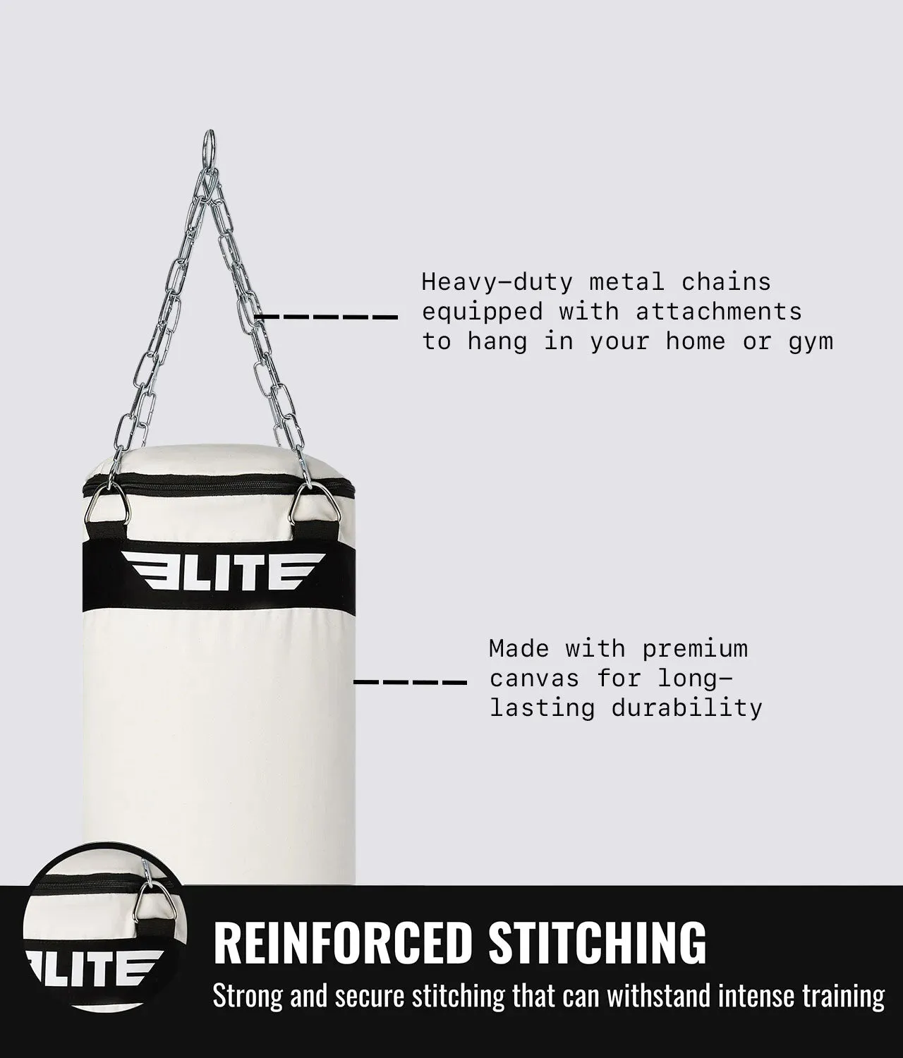 Elite Canvas Punching Bag with Chains Raw Color