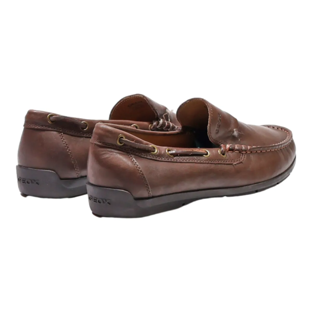 GEOX Boat Shoes Brown Leather Mens UK 6.5