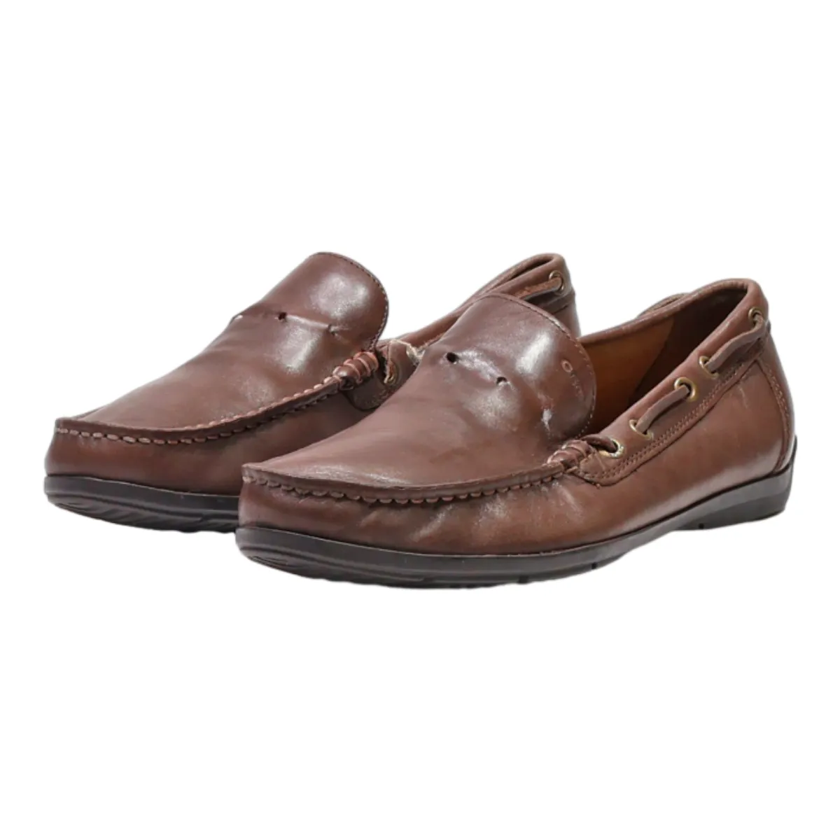 GEOX Boat Shoes Brown Leather Mens UK 6.5