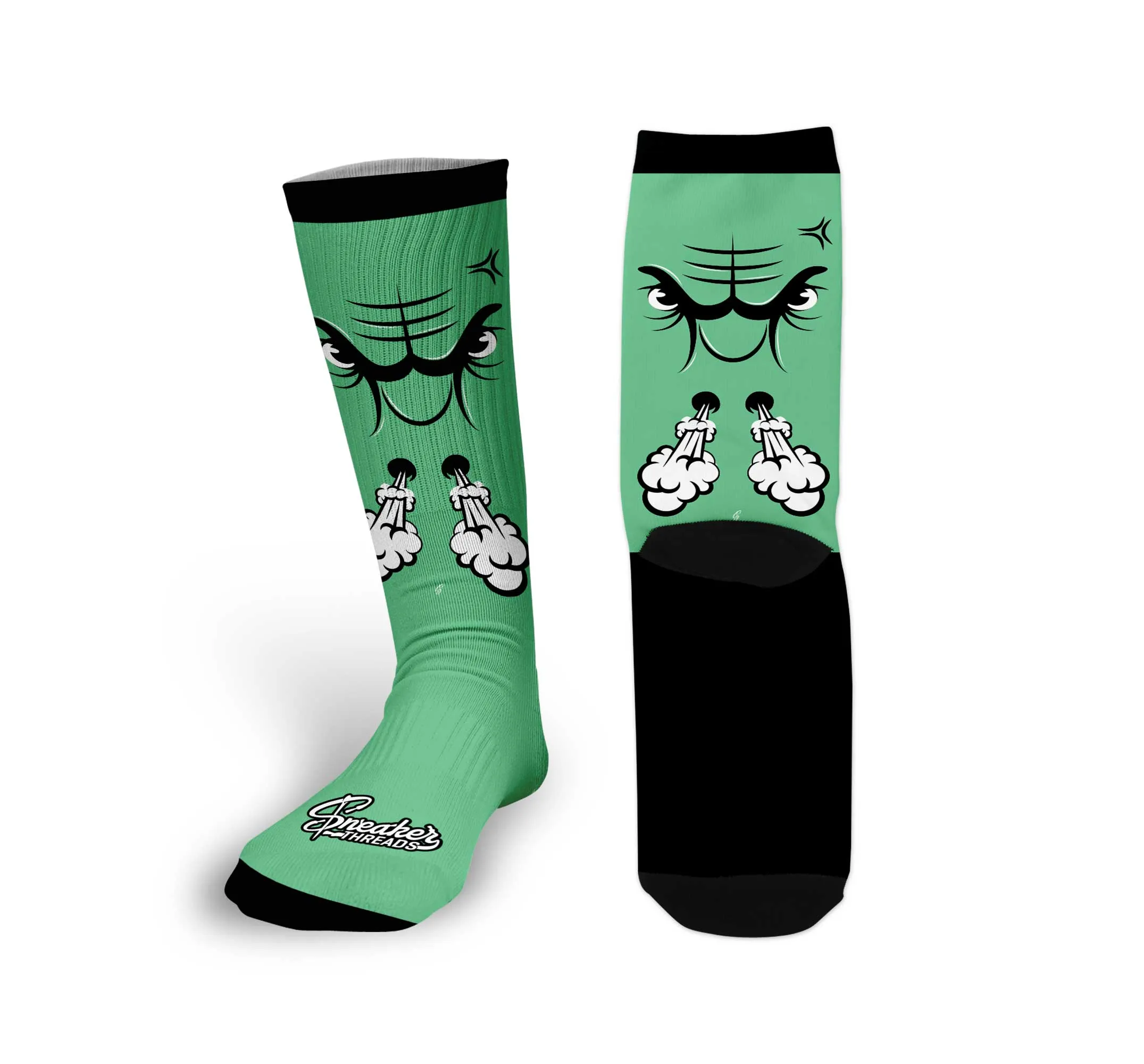 Green Glow Raging Face Socks