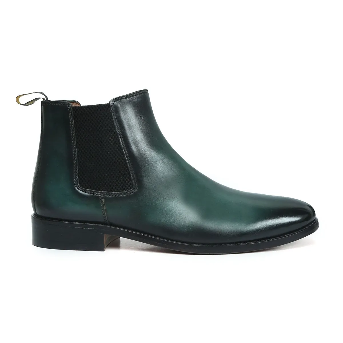 Green Leather With Leather Sole Hand Made Chelsea Boots For Men By Brune & Bareskin