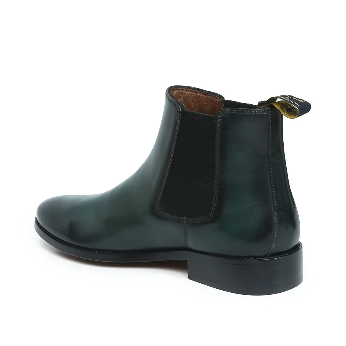 Green Leather With Leather Sole Hand Made Chelsea Boots For Men By Brune & Bareskin