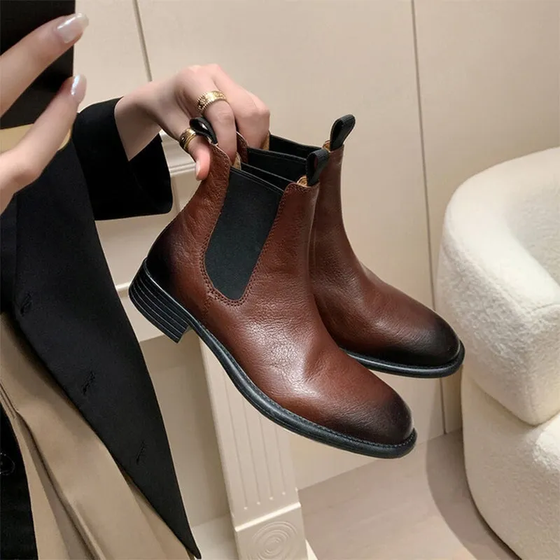 Handmade Leather Chelsea Boots For Women Brush-Off Ankle Boots Brown/Black