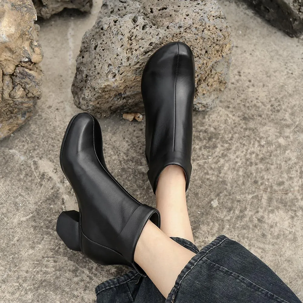 Handmade Leather Chelsea Boots For Women Soft Ankle Boots Retro Round Toe Black/Coffee