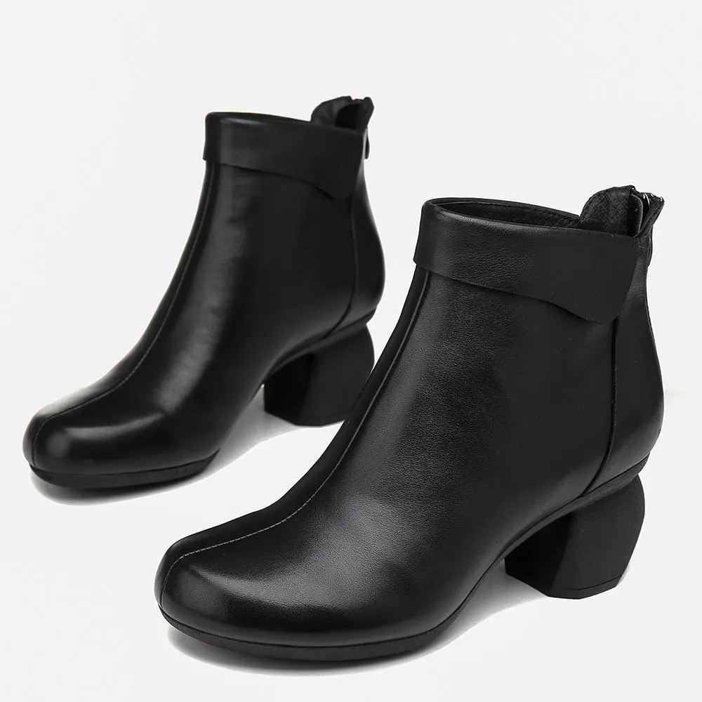 Handmade Leather Chelsea Boots For Women Soft Ankle Boots Retro Round Toe Black/Coffee