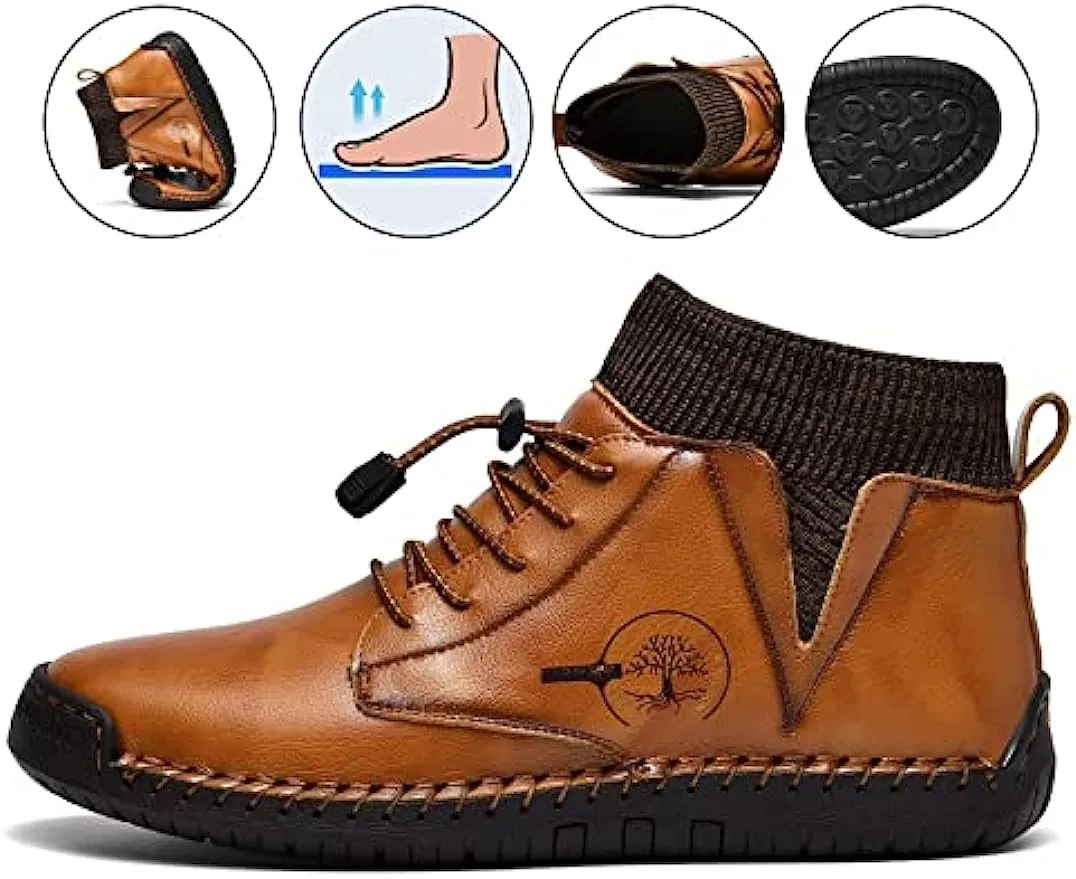 Herren-Leder-Loafer, modisch, lässig, Slip-Fahrer-Loafer-Schuhe, Knöchel-Chukka-Stiefel für Herren