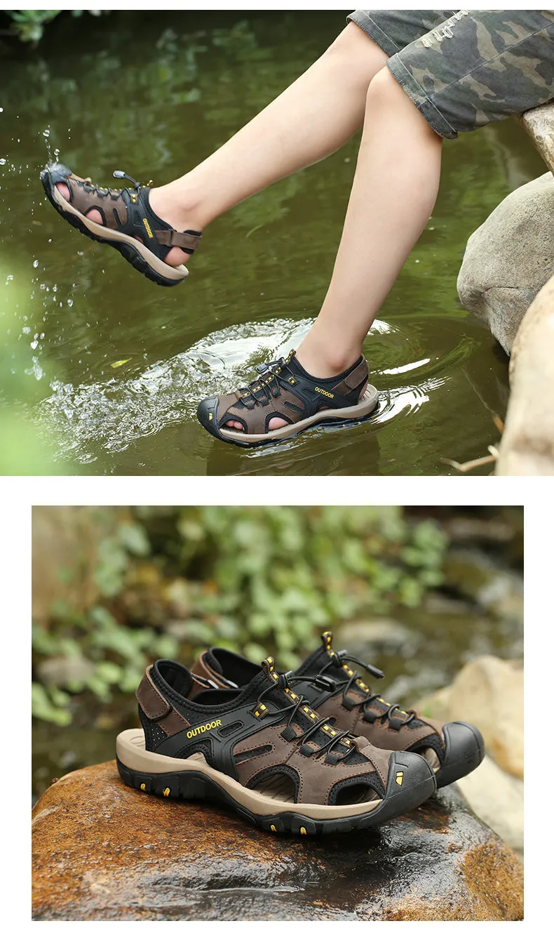 Herren Sandalen Outdoor Rutschfeste Herren Strand Sandalen Handgefertigte Echtleder Herrenschuhe Mode Herren Turnschuhe