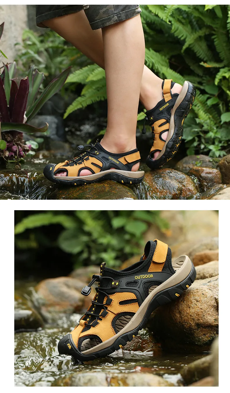 Herren Sandalen Outdoor Rutschfeste Herren Strand Sandalen Handgefertigte Echtleder Herrenschuhe Mode Herren Turnschuhe