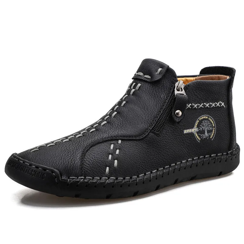 Herren Vintage Hand Nähen Mikrofaser Leder Seite Reißverschluss Stiefeletten