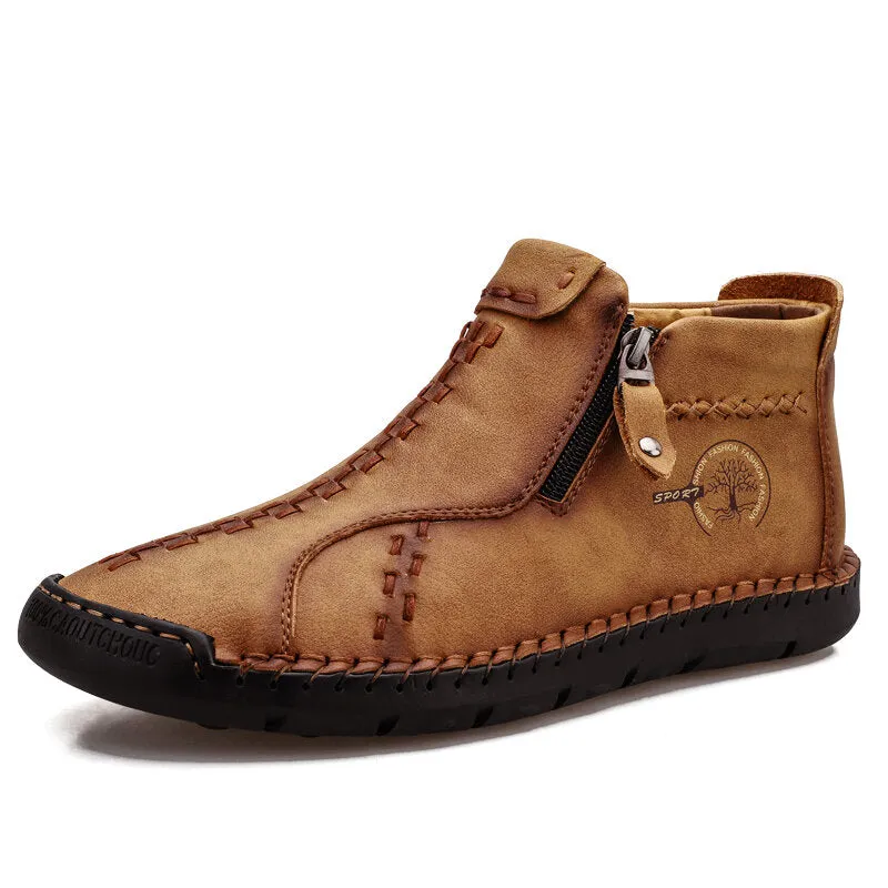 Herren Vintage Hand Nähen Mikrofaser Leder Seite Reißverschluss Stiefeletten